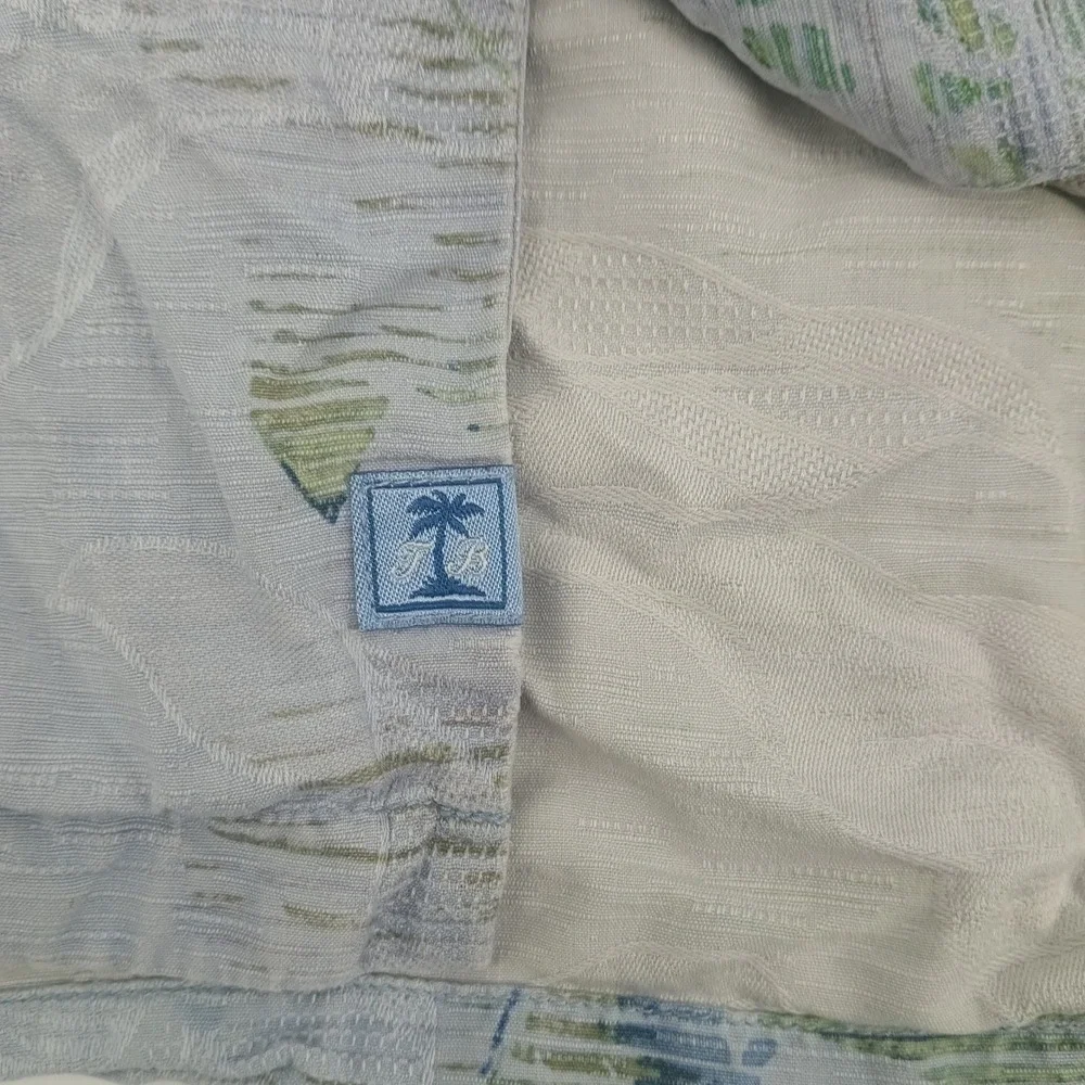 Tommy Bahama Mens L Silk Tropical Palm Leaf Print Button Down Camp Shirt Blue
